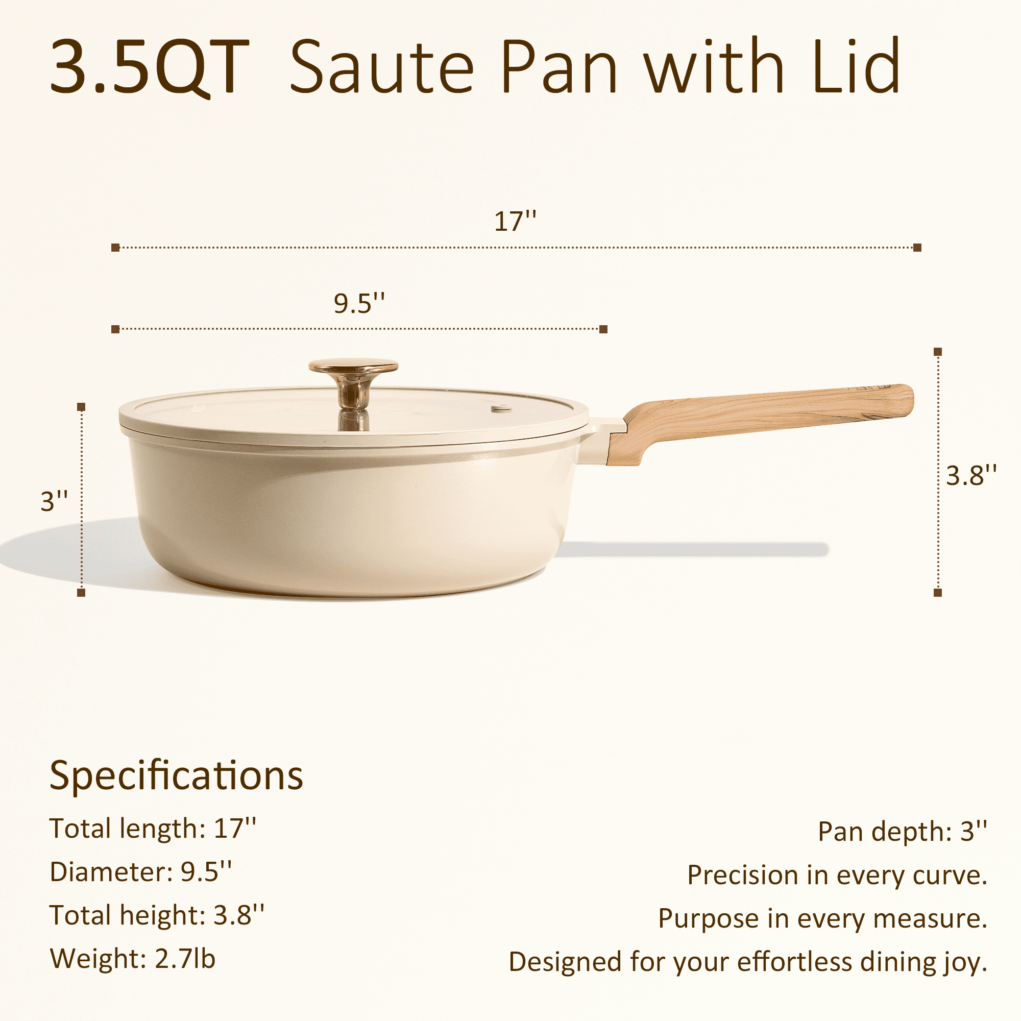 Carote 3 QT Ceramic Nonstick Sauté Pan with Lid, 9.5" Deep Frying Pan, Induction Compatible, Easy to Clean, Oatmeal