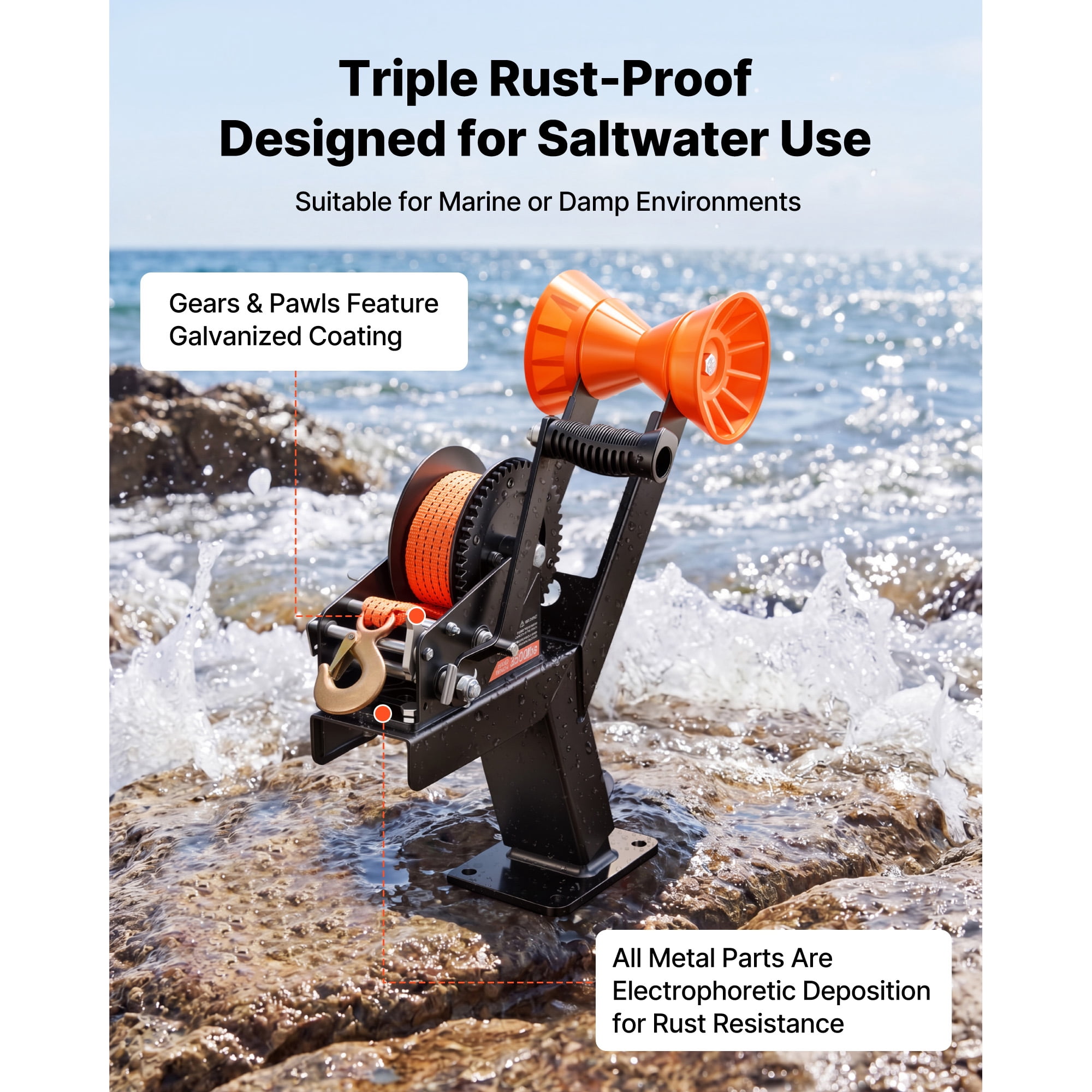 KFFKFF Boat Trailer Winch Stand with Roller, 3500 lbs Capacity, 20ft Durable Orange Polyester Strap, Winch Mount for 2-3 Inches Wide x 3-4 Inches High Trailer Tongue, Suitable for Jet Skis, Sailboats
