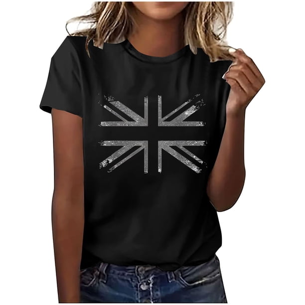 Camisetas de Verano de Manga Corta de las Mujeres Nuevo Suéter de Cuello de Tripulación, Top de Fiesta Impreso Casual para la Primavera