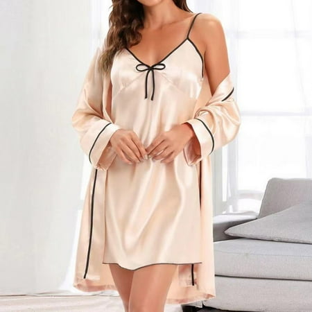

ZHIYU Women s Simple Loose Robe Sling Suit Pajamas Nightdress Home Cothes Suit
