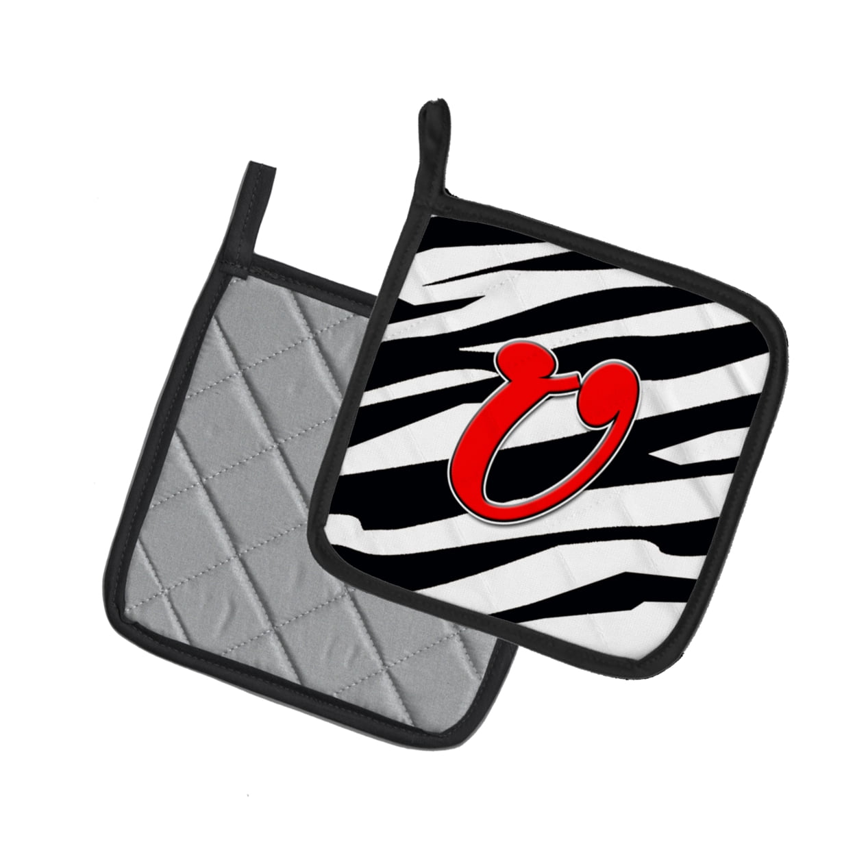 Carolines Treasures CJ1024-UPTHD Letter U Initial Monogram - Zebra Red Pair of Pot Holders, 7.5HX7.5W, multicolor