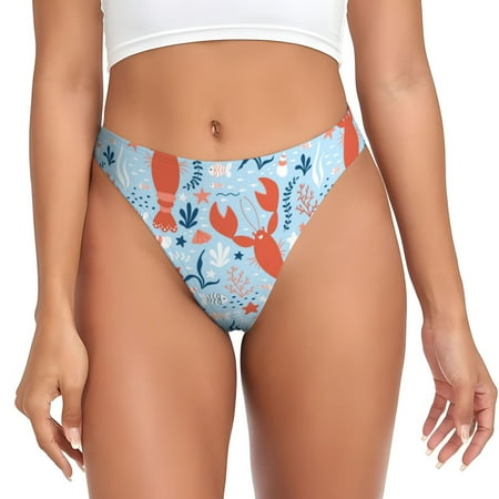 Rateoe Lobsters Pattern Seamless Women Underwear Thongs No Show Ladies Thong No Line Breathable Comfortable Panties Undies for Women-4X-Large