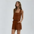 thumbnail image 5 of Lumtrix Linen Short Sets For Women 2 Piece Square Neck Sleeveless Tops And Shorts Matching Set Boho Summer Travel Vacation Outfits Camel L, 5 of 7