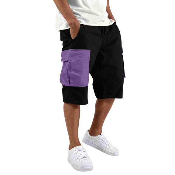 GrmtClth Mens Cargo Shorts Relaxed Fit Camo Shorts Below Knee Elastic Waist Workout Shorts Work Big and Tall Athletic Shorts with Multi Pocket Purple XL