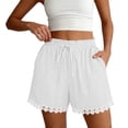thumbnail image 4 of Pounoo Shorts for Women Elastic Drawstring Waist Lace Trim Casual Shorts Boho Classic Style Lightweight Breathable Loose-Fit Shorts Gift, 4 of 7