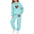 thumbnail image 3 of Shadoumai Kids Clothes 2 Piece Outfits Boys Girls Leopard Print Heart Print Tracksuit Jogger Sweatpants Hooded Sweatshirt Activewear Casual Jogging Sets,Mint Green(6-7 Years), 3 of 7