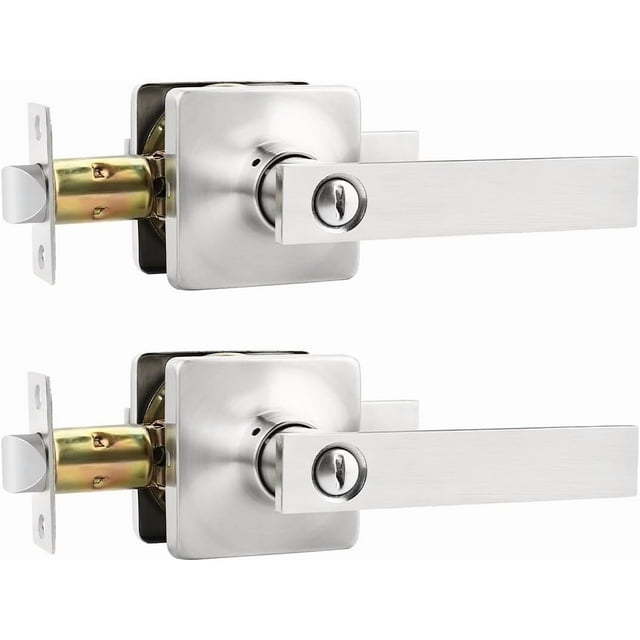 Privacy Lever Door Handle Interior with Lock Heavy Duty Square Door Lever for Bed/Bath Keyless Door Locksets Reversible for Left Right Handed Doors