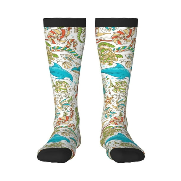 Fotbe Sea Animal Calcetas Divertidas Estampadas para Hombre y Mujer, Calcetas de Algodón hasta la Rodilla para Caminar, Correr, Enfermería y Embarazo