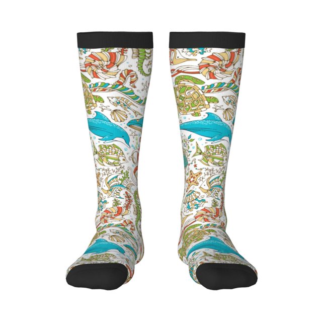 Fotbe Sea Animal Calcetas Divertidas Estampadas para Hombre y Mujer, Calcetas de Algodón hasta la Rodilla para Caminar, Correr, Enfermería y Embarazo