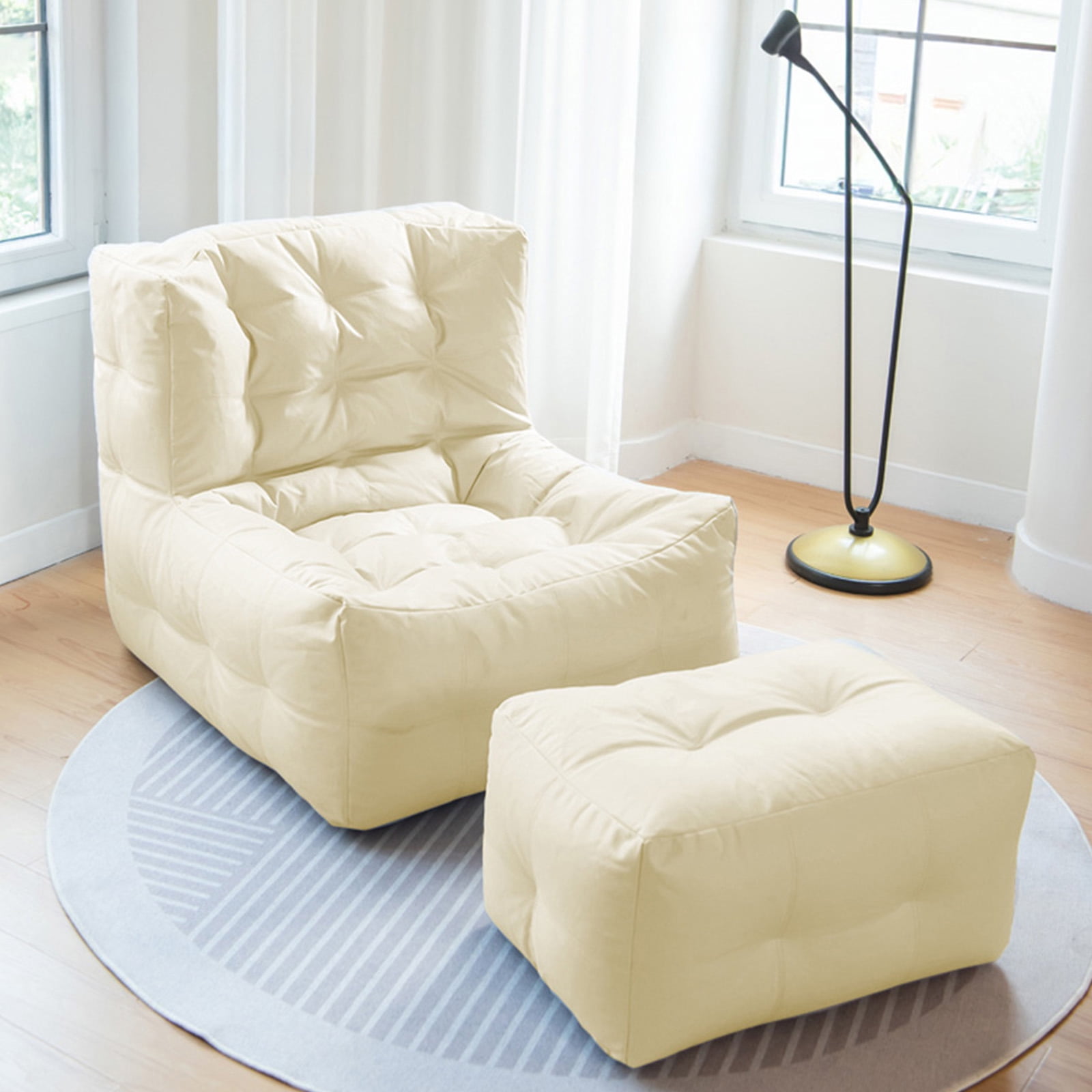 Modern Giant Bean Bag Chair with Ottoman Bean Bag Couch Sofa with Footstool Lounge Large Bean Bag Chairs for Adults Reading Chair for Bedroom Living Room (Plaid Type)
