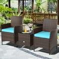 thumbnail image 4 of Patiojoy 3 Pieces Patio Rattan Conversation Furniture Wicker Chairs with Coffee Table & Cushions Blue, 4 of 10