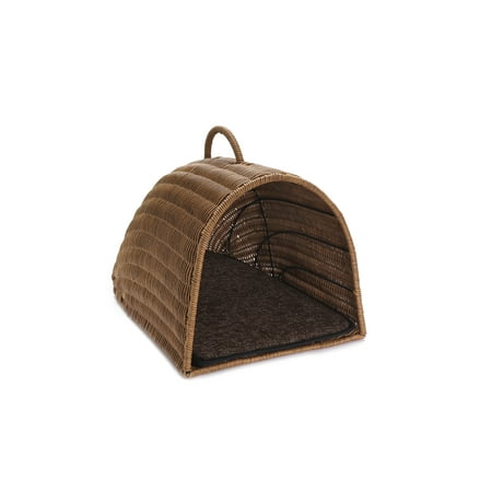 Wicker Dog Basket With Legs Modern Indoor Outdoor Wicker Metal Frame Sleeping Basket Pet Cave for Small Dogs or Cats ()
