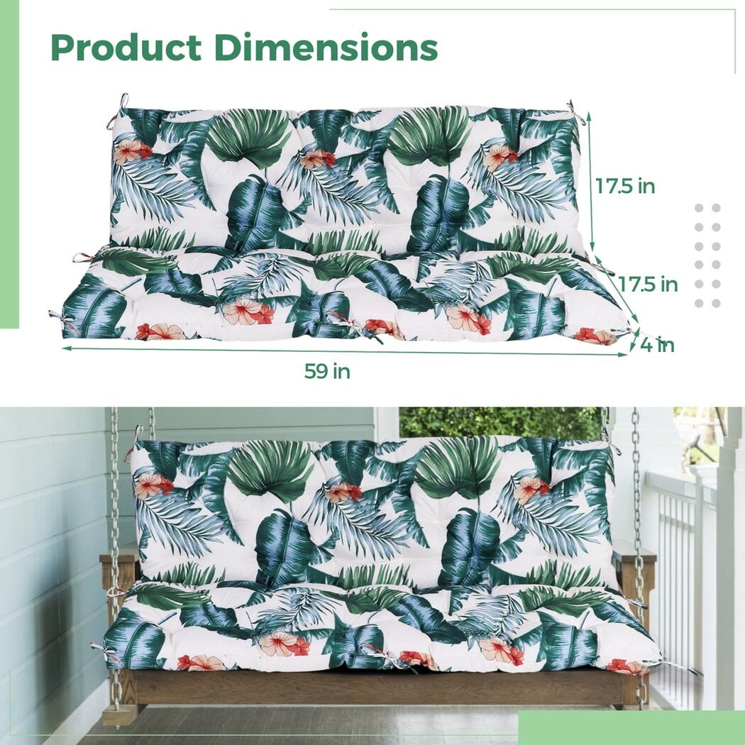 Hanging Seat Replacement Cushion, Outside Bench Cushion with Backrest, 2-3 Seater Cushion with 8 Ties for Outdoor Furniture, 59 x 39 x 4 Inches Porch Hanging Seat Cushion Garden Bench