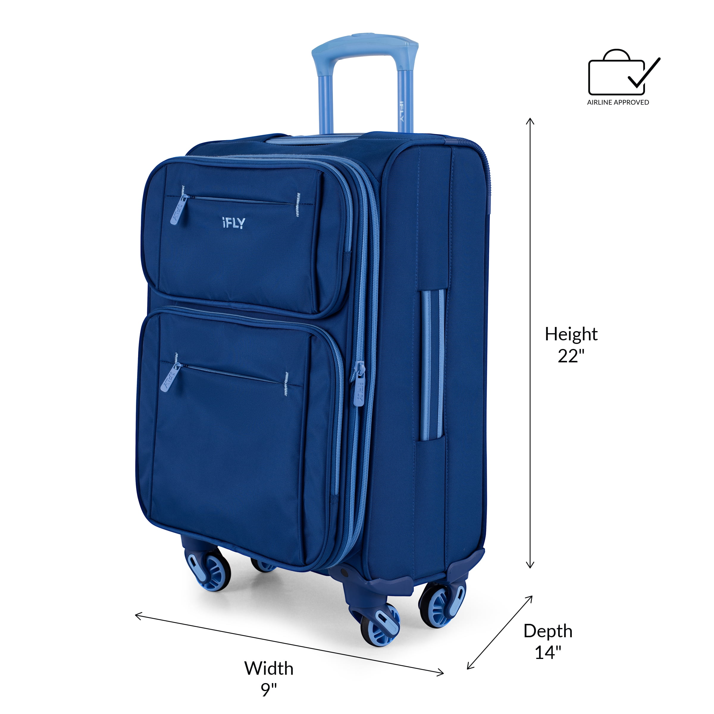 iFLY Softside Accent 20" Carry-on Luggage, Navy/Light Blue