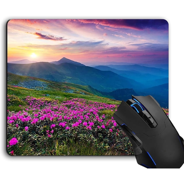 Nature Purple Flowers Meadow Mountain Mouse Pad Computer Desk Accessory with NonSlip Rubber Base, Perfect for Laptop Users, Adds a Touch of Serenity to Your Workspace, 9.5x7.9 Inch