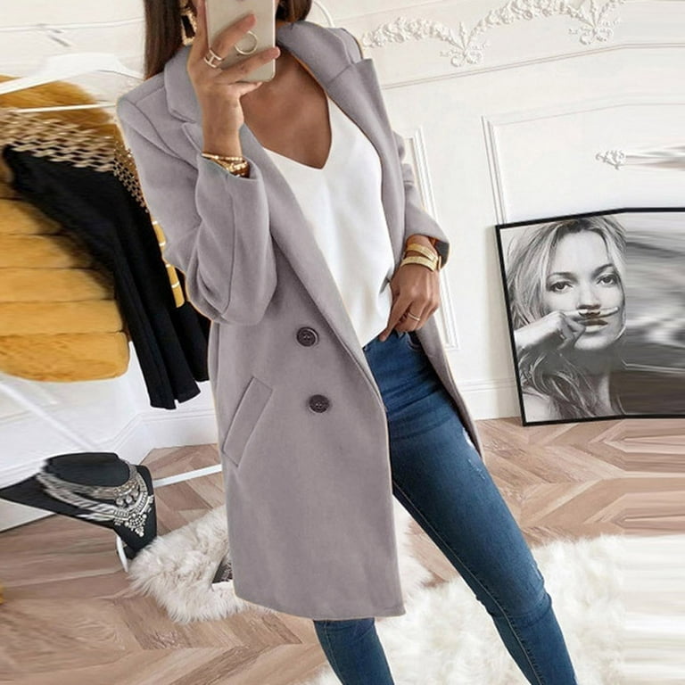 Elegant Slim Wool Blend Womens Long Sleeve Coats And Jackets With