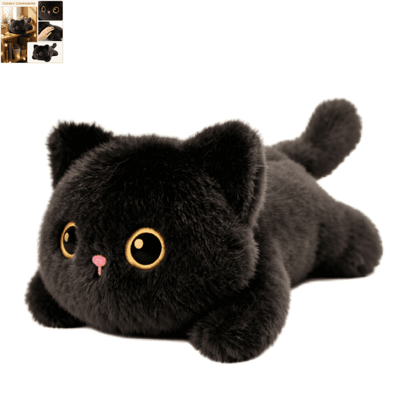 Cute Black Cat Plush Toy, Kawaii Mini Black Cat Stuffed Animals, Squishy Plushies, Cuddle Desktop Plush Toy for Kids & Girls