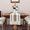 thumbnail image 2 of Nvzi Home Macrame Table Runner Farmhouse Style - Burlap Cotton Rustic Cream Beige Boho Splicing Table Runner with Tassels for Wedding Bridal Shower Party Kitchen Dining Table Decor 12 x 108 Inch, 2 of 5