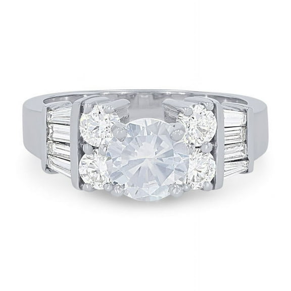 1.50 T.C.W Round Shape Real Diamond Sparkle Solitaire with Accents Engagement Ring for Women Solid 14K White Gold Size 7