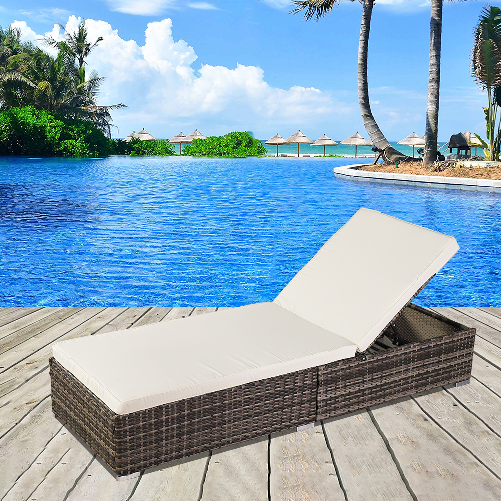 Outdoor Patio Furniture Set Chaise Lounge, Patio Cushioned Reclining Rattan Lounge Chair Chaise Couch with Removable Cushion, 5-Position Adjustable Back, Lounger Chair for Poolside Garden,1PC, Q17579 - image 1 of 10