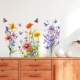 thumbnail image 1 of Pegatinas de pared con diseño de mariposas y flores, papel tapiz de PVC, decoración floral floreciente, de pared para dormitorio y comedor., 1 of 8
