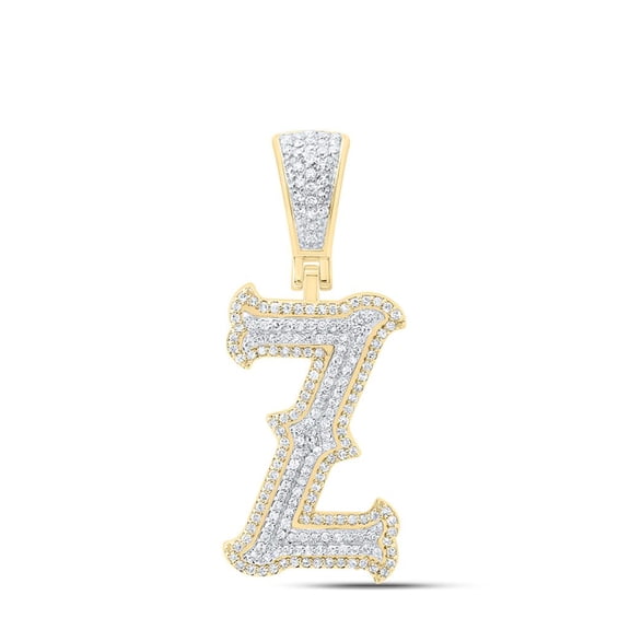 10K Yellow Gold Real Diamond Block Font Pointed Letter Initial Z Pendant 1/2 CT
