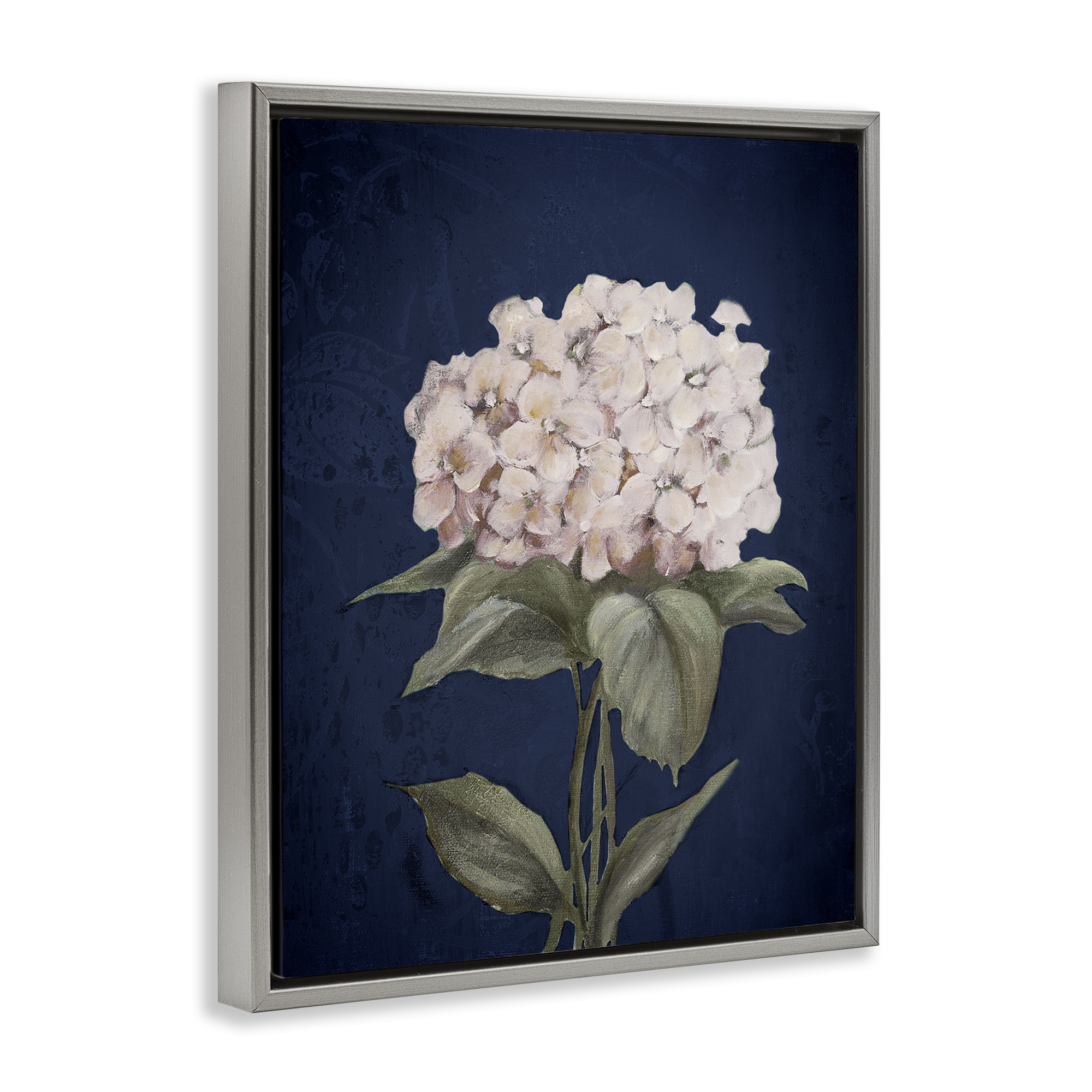 Stupell Industries Single Hydrangea Bloom Botanical & Floral Painting Gray Floater Framed Canvas Art Print Wall Art, 25 x 31