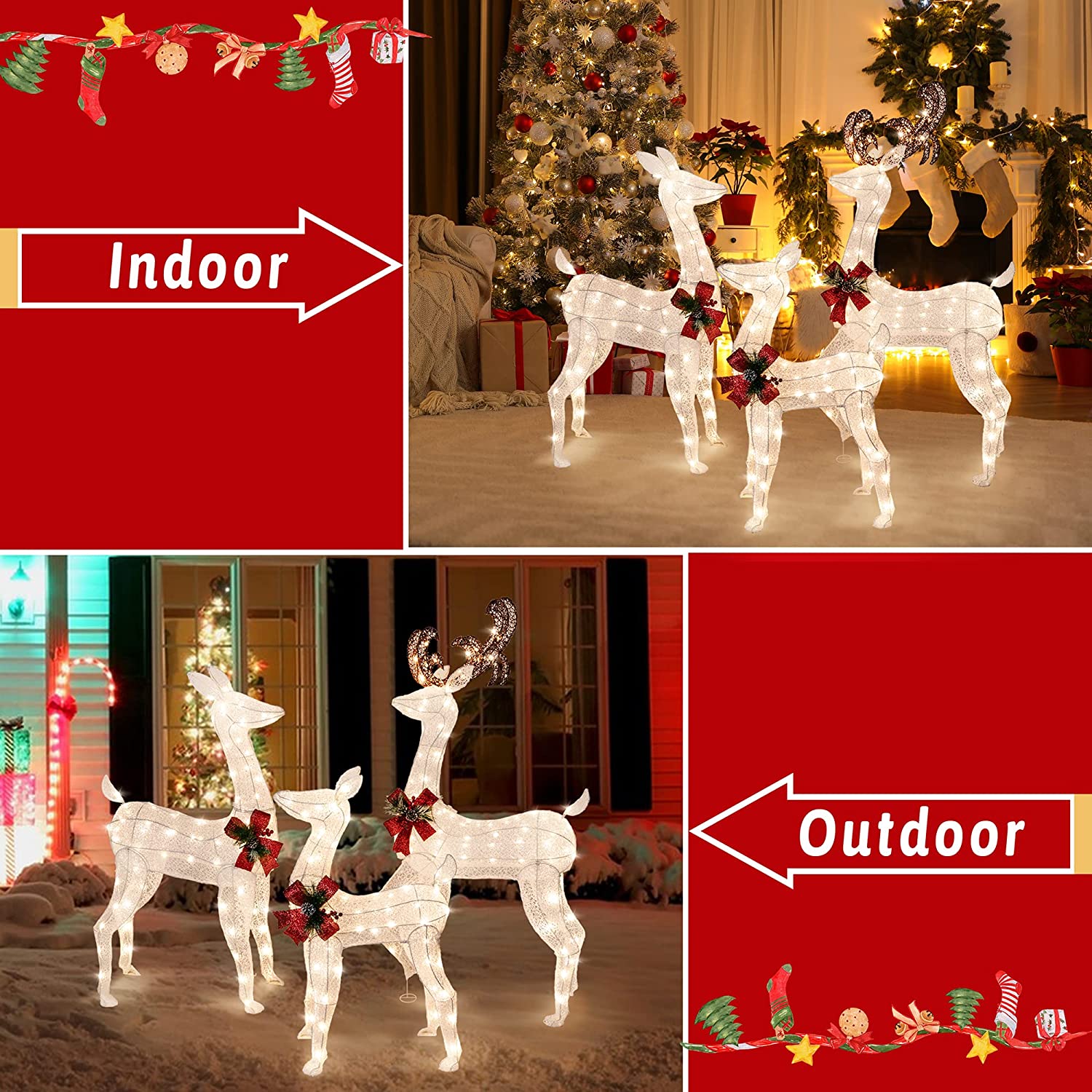 Walsunny 3-Piece Christmas Deer LED Light Display Set, Holiday Decoration Outdoor or Indoor - image 5 of 8