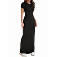 thumbnail image 2 of Women'S Cap Sleeve Round Neck Elegant Casual Bodycon Dress Slim Fit Long Evening Maxi Dress Black S, 2 of 9