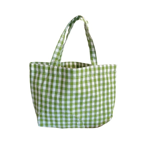 Tanyzvel Women Gingham Canvas Tote Bag, Reusable Shopping Shoulder Bag, Lightweight Plaid Handbag for School Work Outdoor Daily Use