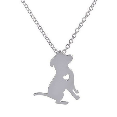 American Art Pendant - Art Attack Silvertone I Love My Dog Lover Heart Outline American Pitbull Terrier Pet Puppy Rescue Pendant Necklace