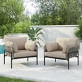 thumbnail image 2 of Set of 2 Beige 36 Inch Iron Lounge Chairs with Rope Weave Back and Plush Cushions for Indoor Outdoor Use, 2 of 9