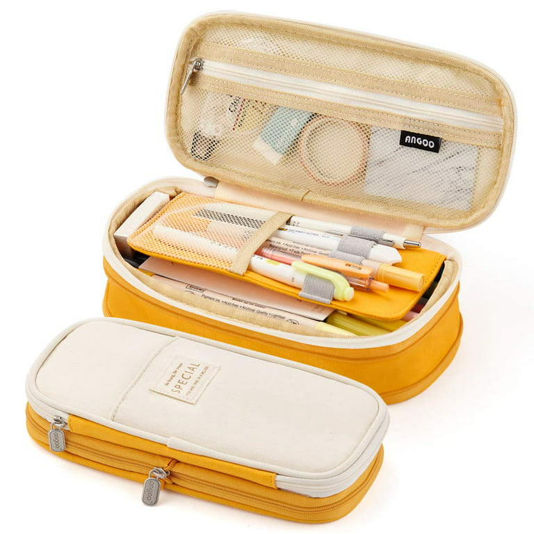 Large Capacity Pencil Case Pouch,Pencil Bag for Kids Boys,Pencil Case  Organizer,Cute Pen Pouch Bag for School Office Art - Yellow+Beige 