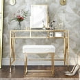 thumbnail image 2 of Denhour DH LUX Glam Glass Vanity Table and Stool Set by  Chrome Chrome Finish, 2 of 5