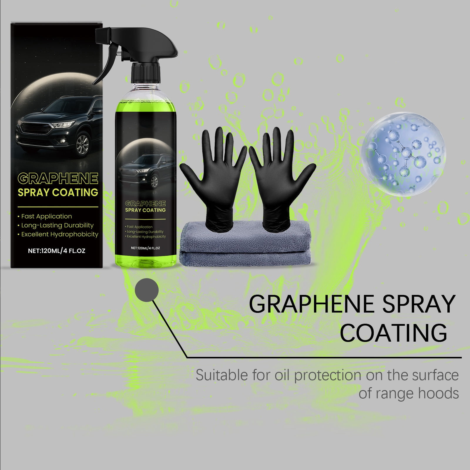 Ceramic Spray Coating | 3-in-1 Nano Ceramic Wax for Cars, Wheels, Glass | Hydrophobic, UV Protection, High Gloss, Long-Lasting Shine | 120ml Bottle | Car, Motorcycle, Boat, RV Use