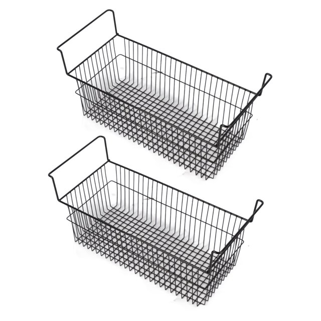 2Pcs Black Metal Wire Storage Rack Stackable Chest Freezer Organizer Bins for Fruits, Vegetables, Yogurt, Snacks, Sauces, Jellies, Toys or Crafts, Easy to Clean