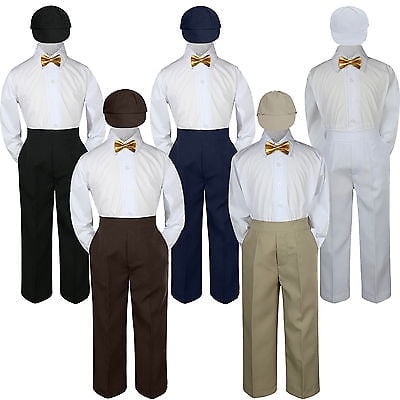 4pc Boys Suit Set Gold Bow Tie Baby Toddlers Kids Formal Hat Pants S-7
