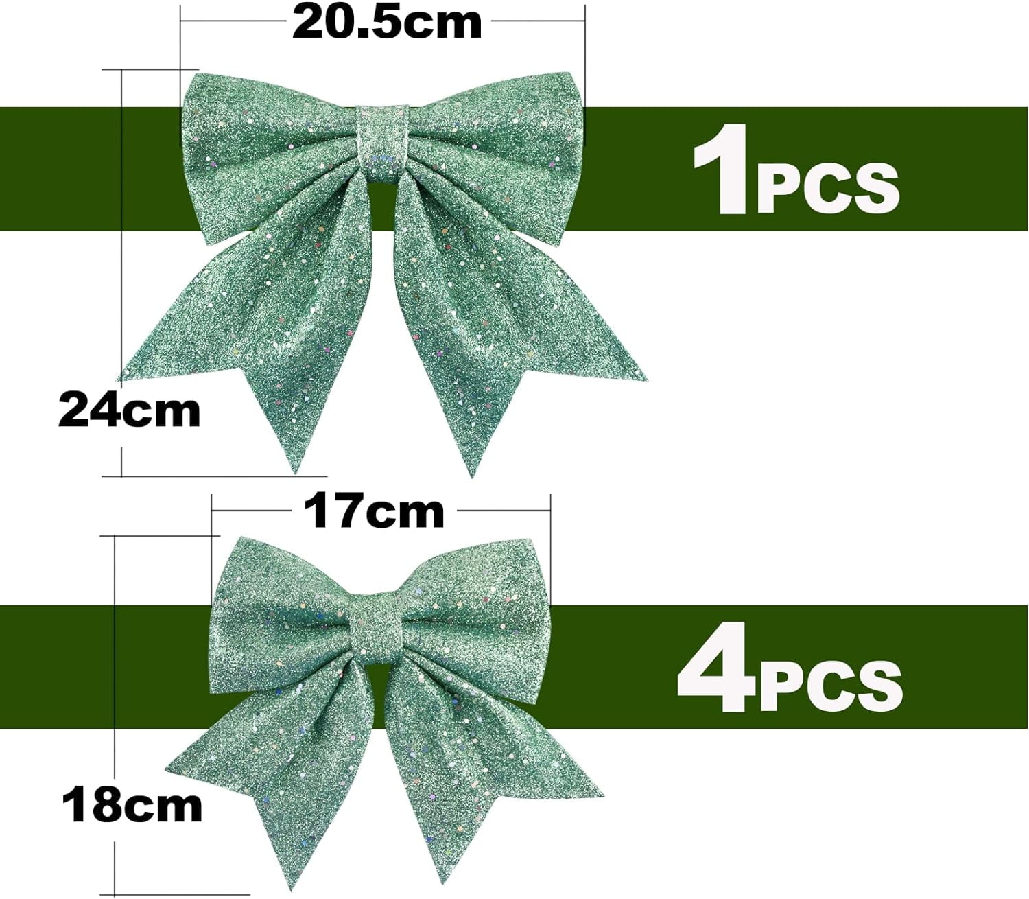 LINLIN Large Gold Glitter Bows for Christmas Tree Decoration- 5PCS Christmas Decorative Bows Christmas Tree Bow Christmas Bows Decorative Xmas Decor Wreath Ornament