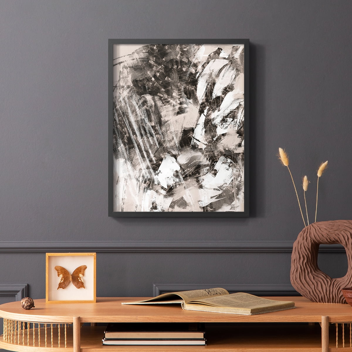 Blush Blackboard I Framed Print in Black Solid Wood Framed Print No Nail Hanging