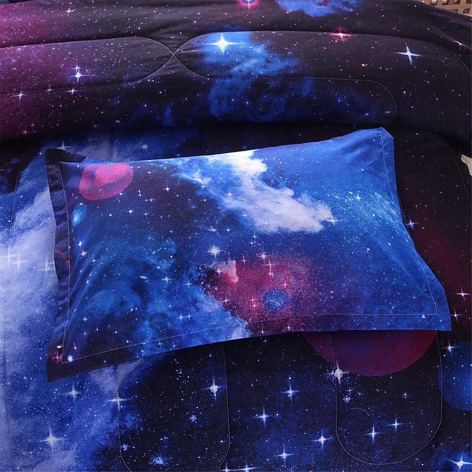 NTBED Galaxy Comforter Set Outer Space Bedding Sets 3D Printed Space Quilt Set Twin Size for Kids Blue