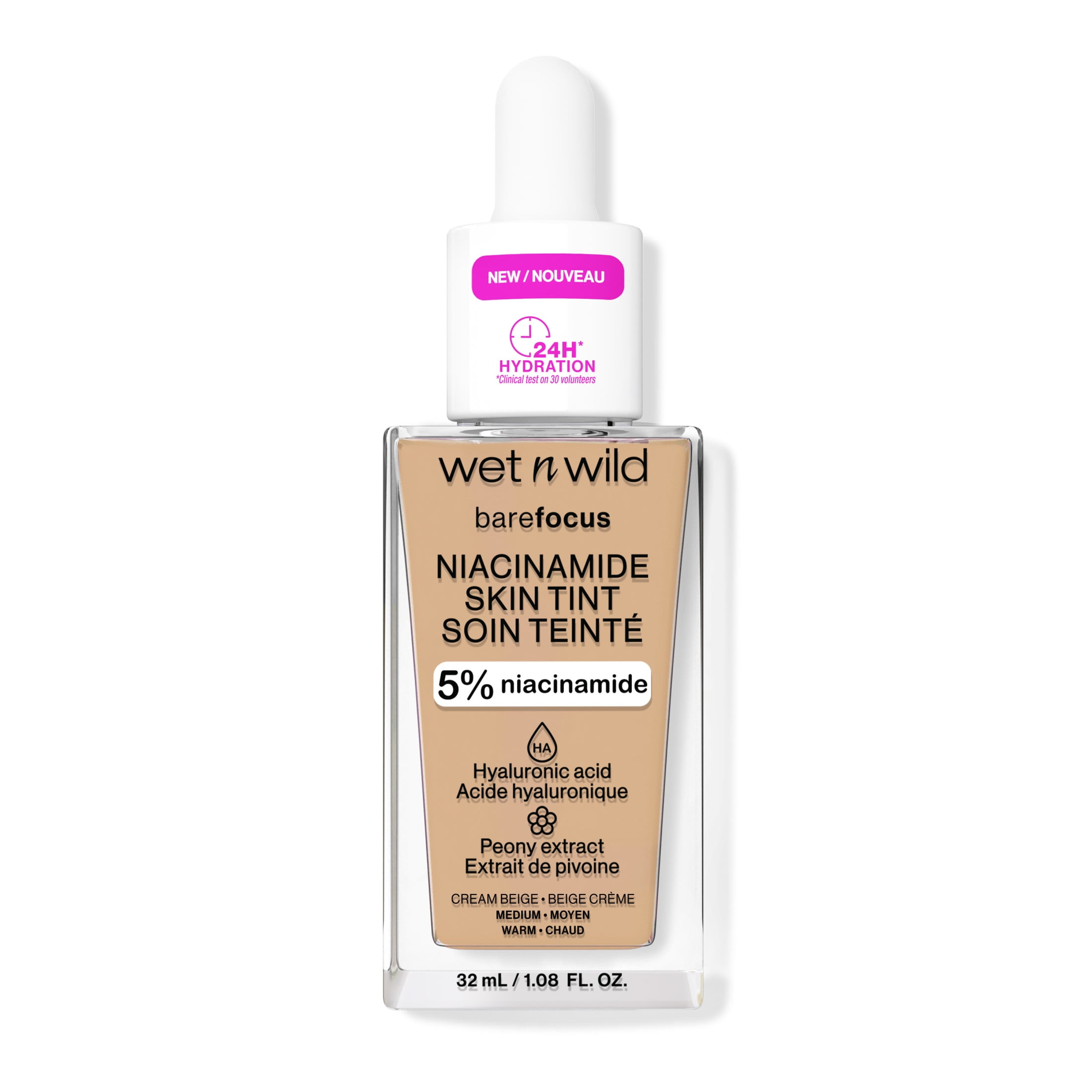 Wet n Wild Bare Focus Skin Tint - 5% Niacinamide Enriched Lightweight Foundation - Cream Beige