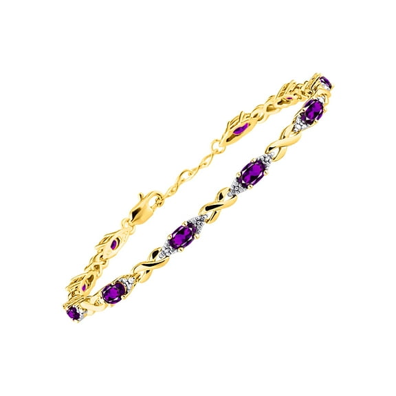 RYLOS Bracelets for Women 925 Yellow Gold Plated Silver XO Hugs & Kisses Bracelet Gemstone & Diamonds Adjustable to Fit 7"-8" Wrist, 10 - 6X4MM Amethyst Jewelry for Women
