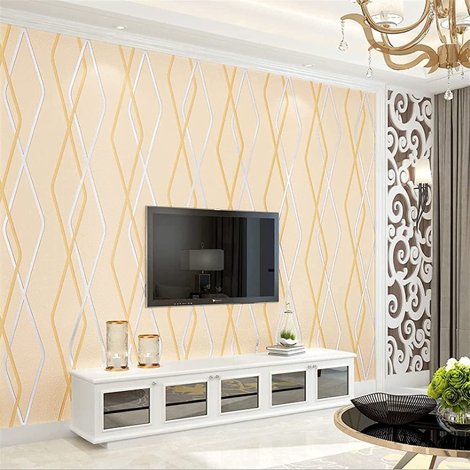 Wallpaper Decorative Non-Woven Non-Pasted Wallpaper Geometric Curve Wavy  Wall Paper Modern Minimalist Bedroom TV Background Background Wall (Color :  Beige) | Walmart Canada