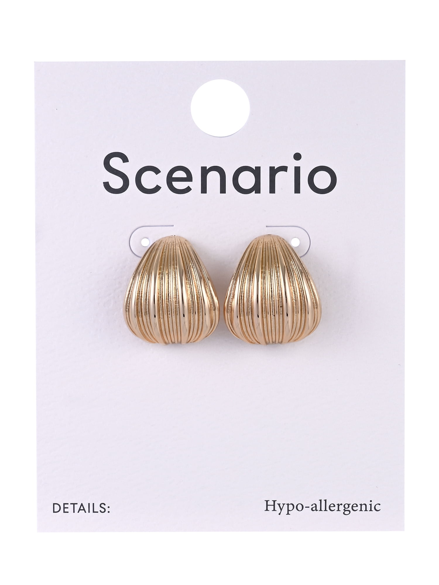 Scenario Women's Gold-Tone Curved Post Earrings with Narrow Rib Texture