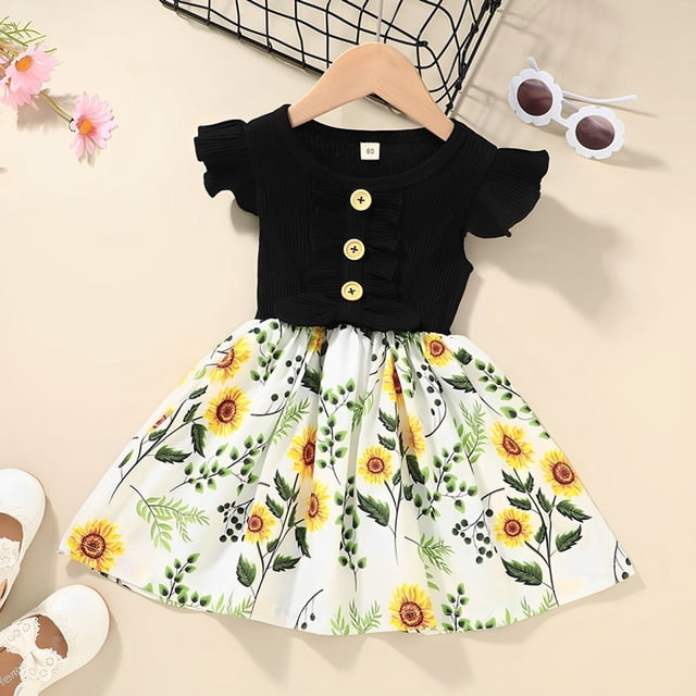 Robes Fille Tout-Petit Manches à Volants à Volants Robe d'Été Princesse Robe Florale Robe d'Anniversaire Princesse