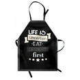 thumbnail image 1 of Eat Dessert First Apron, Life is Uncertain Food Words with Stars Modernistic Design, Unisex Kitchen Bib with Adjustable Neck for Cooking Gardening, Adult Size, Charcoal Grey and White, by Ambesonne, 1 of 4