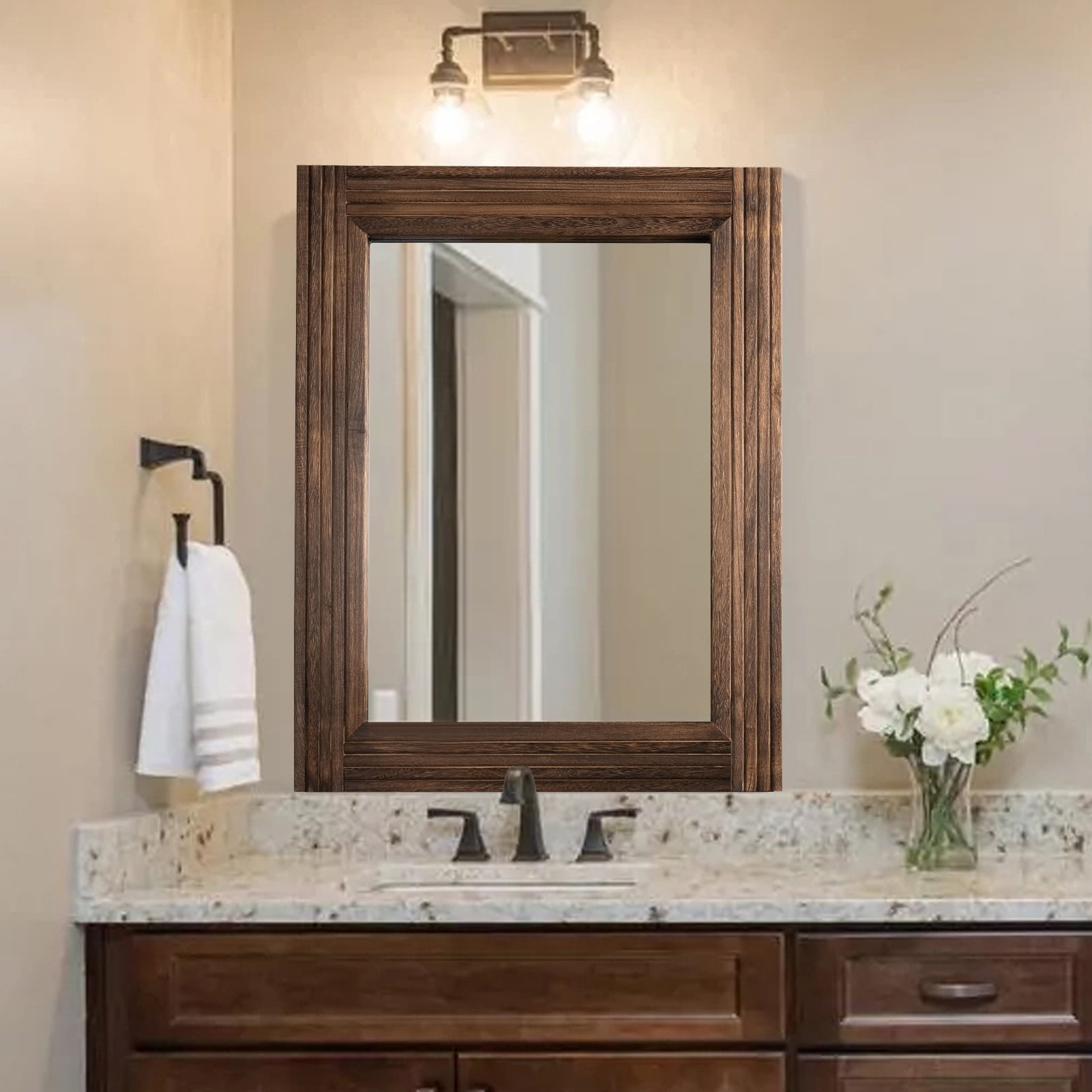 YOSHOOT HandMade Wooden Spliced Wall Mirror for Bathroom, 30"*20