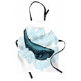 thumbnail image 1 of Whale Apron Big Happy Whale with Ornamental Striped Waves with Motto Artwork Print, Unisex Kitchen Bib Apron with Adjustable Neck for Cooking Baking Gardening, White Dark Blue and Blue, by Ambesonne, 1 of 3