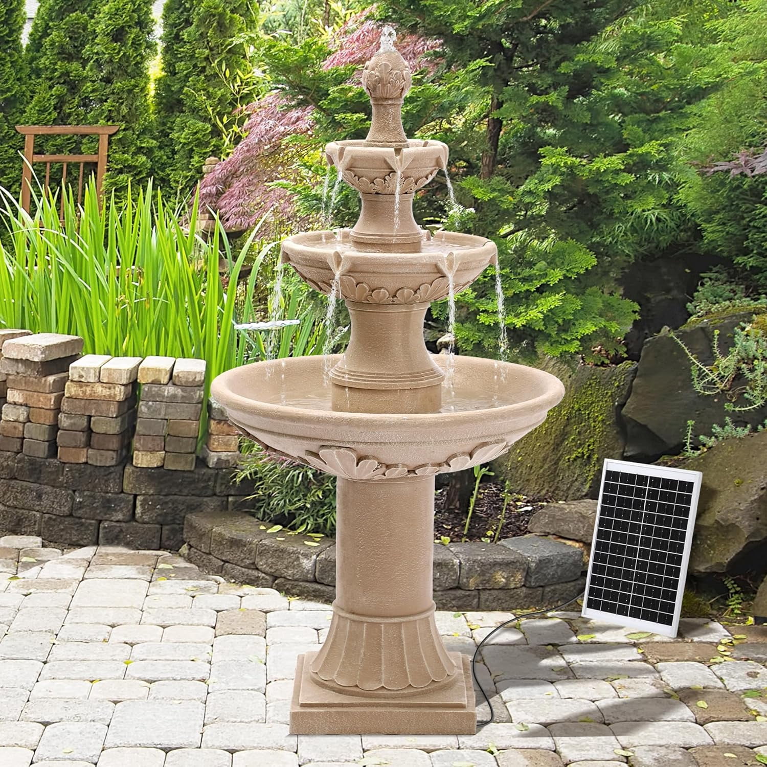 Magic Union Italian Solar Water Fountains Outdoor Garden Decor - 48.4''H Fountain and Waterfall, Large Cascading Indoor Floor-Standing Resin Bubbler Fountain Features W/Pump for Patio, Backyard