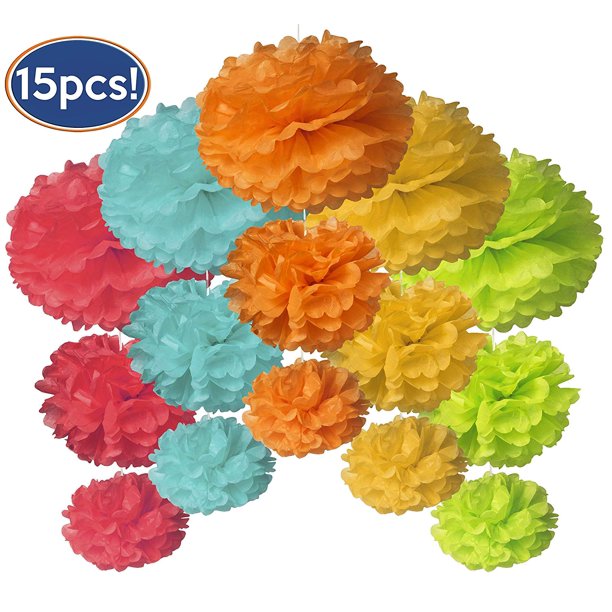 Bastex Tissue Paper Pom Pom Set of 15 pcs poms. Includes 10, 12 and 14 inch Paper Pompoms Flowers. Tissue Paper Flowers for Birthday Party Decorations, Wedding, Outdoor Fiesta and More - Walmart.com